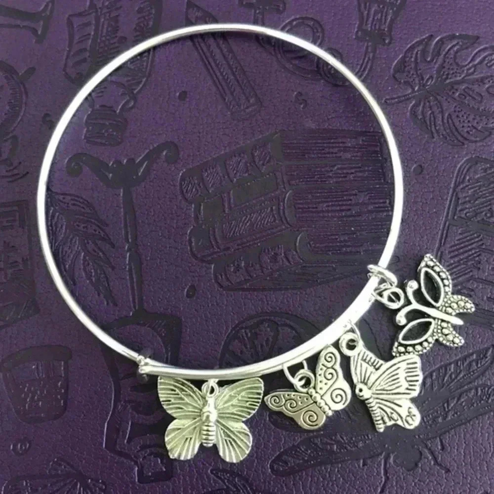 Butterflies High Polish Stainless Steel Adjustable Charm Bracelet NWT